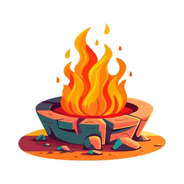 Žhnoucí Oheň Hoří Dřevo Letní Oslava Symbol Ikona Izolované — Stockový vektor