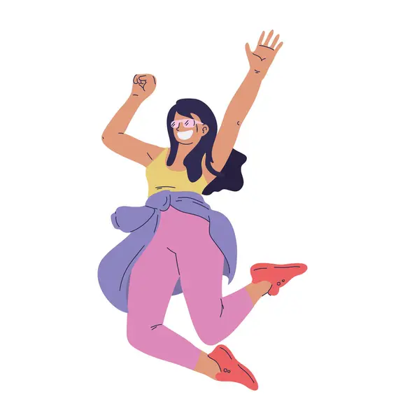 Счастливая Женщина Прыжки Вектор Изолирован — стоковый вектор
