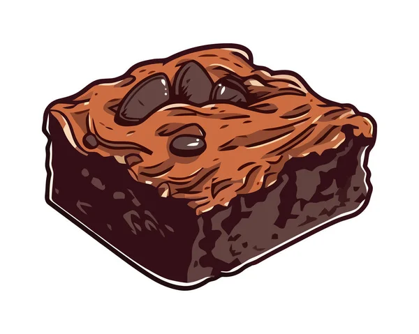 Dulce Brownie Chocolate Con Chips Icono Aislado — Vector de stock