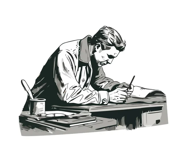 Ein Geschäftsmann Sitzt Schreibtisch Und Arbeitet Hart — Stockvektor