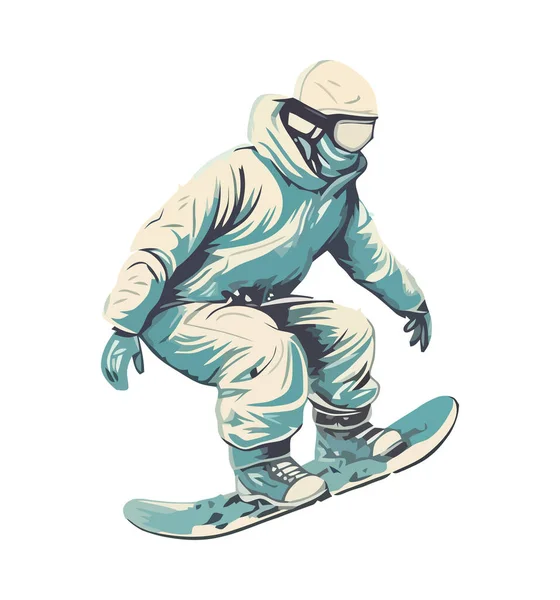 stock vector One person snowboarding with speed and fun icon isolated