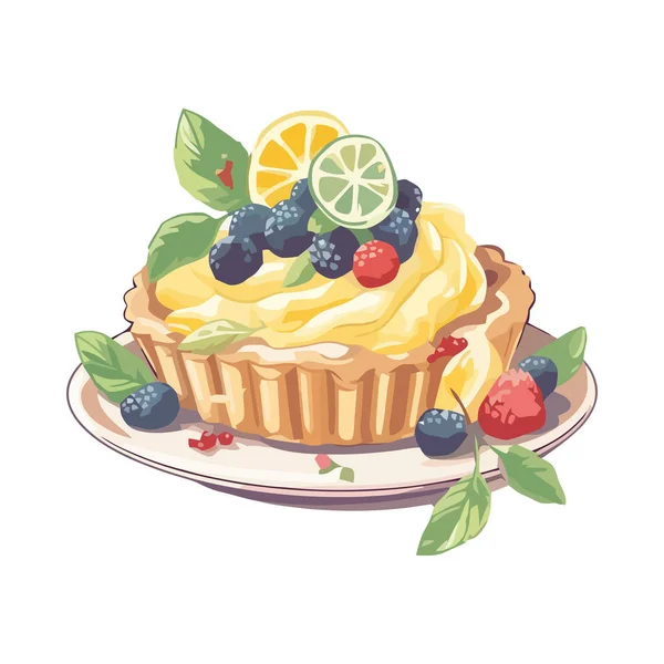 Gâteau Aux Baies Sucrées Avec Myrtilles Fraîches Icône Crème Isolé — Image vectorielle