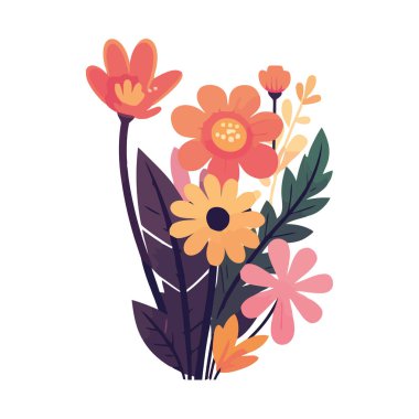 Doğa hediyesi, bahar ikonu izole edilmiş renkli çiçeklerden oluşan canlı bir buket.