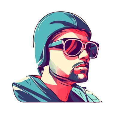 Mavi takım elbiseli genç, pop sanatının simgesi izole edilmiş.