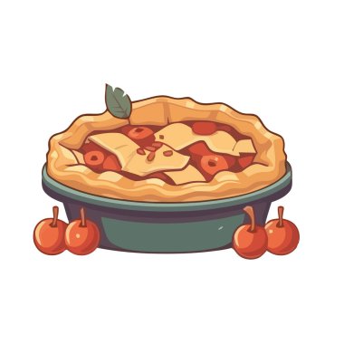 Taze pişmiş tatlı turta ve izole meyve ikonu.