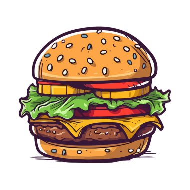 Susamlı çörek ikonunda ızgara çizburger.