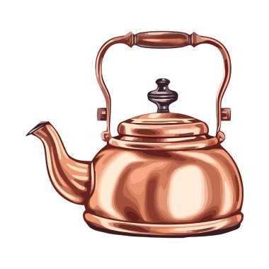 Antika çaydanlıkta sıcak çay. Karmaşık tasarım ikonu izole edilmiş.