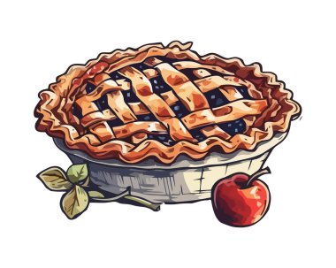 Taze pişmiş elmalı turta, tatlı ve lezzetli bir ikon izole edilmiş.