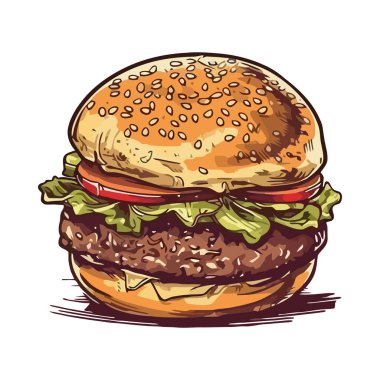 Susamlı çörek resimli ızgara burger izole edilmiş.