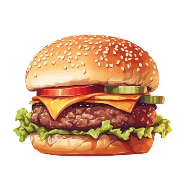 Izgara çizburger ve susamlı çörek ikonu izole edilmiş.