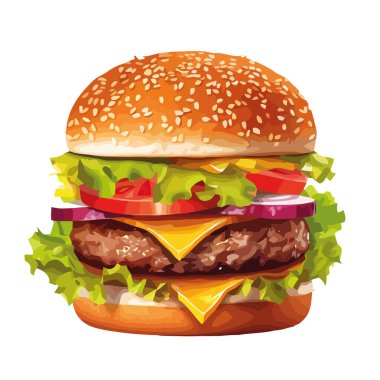 Taze sebze ikonu izole edilmiş gurme çizburger yemeği.
