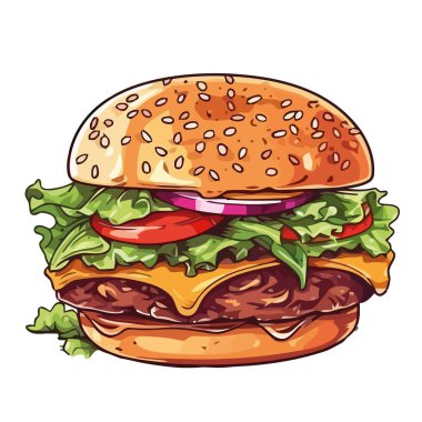 Susamlı çörek ikonunda ızgara çizburger.