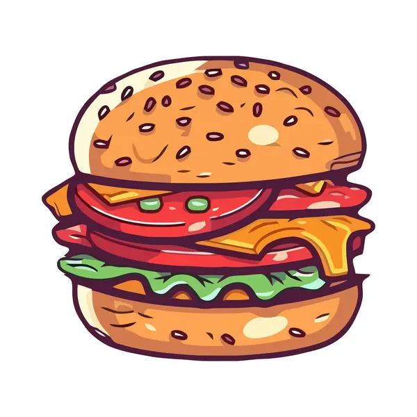 Grillowany Burger Wołowy Ikonie Mączki Bułki Sezamowej Izolowane — Wektor stockowy