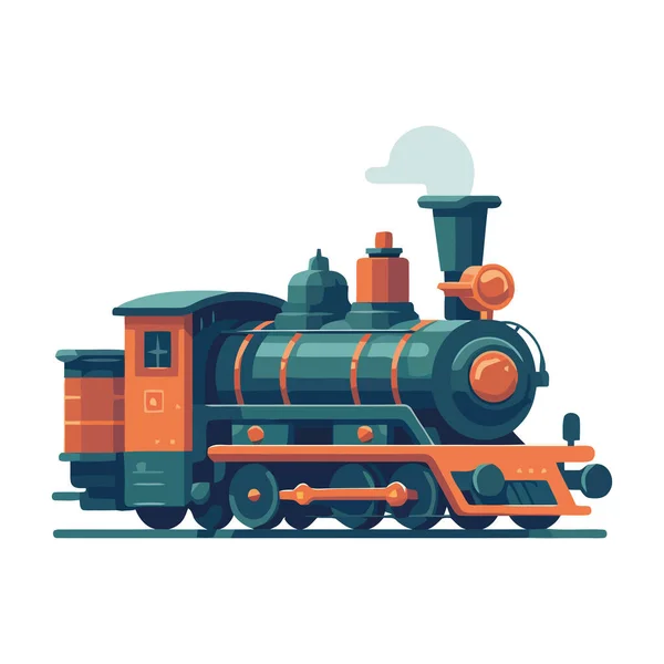 铁路轨道上的蒸汽机车 孤立地运送货物图标 — 图库矢量图片