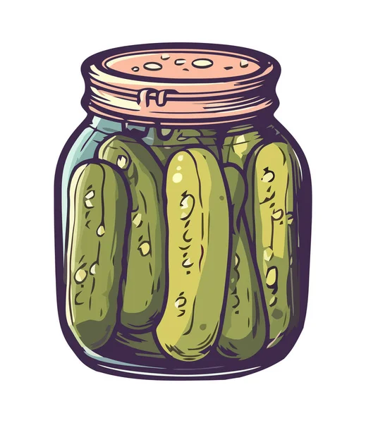 有机腌菜罐 带有腌制黄瓜图标 — 图库矢量图片