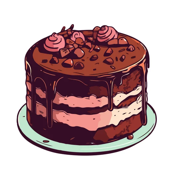 Gâteau Chocolat Sucré Avec Icône Crème Fouettée Isolé — Image vectorielle