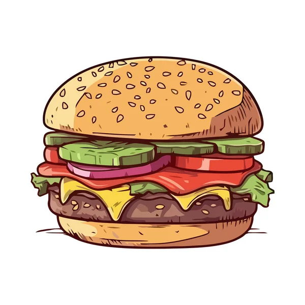 Repas Cheeseburger Gastronomique Avec Viande Grillée Légumes Frais Icône Isolé — Image vectorielle