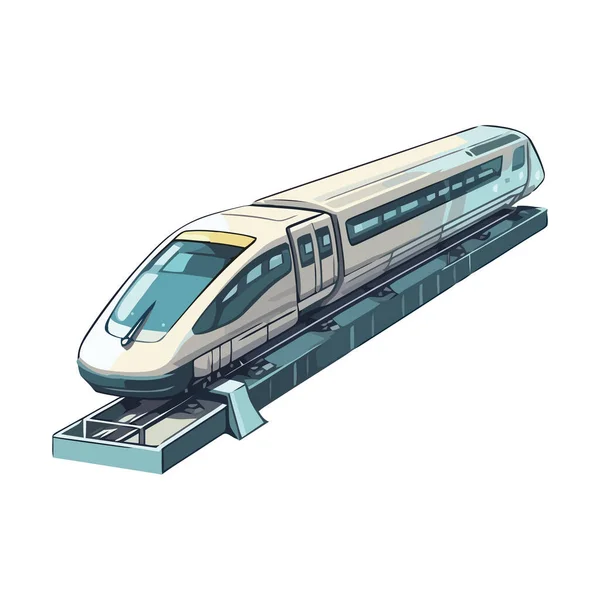Wysoki Pociąg Torach Kolejowych Pasażerowie Podróżujący Ikoną Izolowane — Wektor stockowy