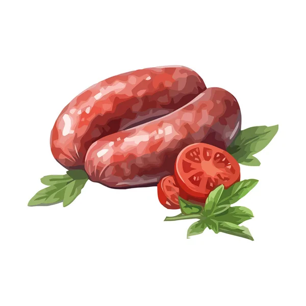 Gegrilltes Schweinefleisch Und Rindfleisch Mit Frischen Tomaten — Stockvektor