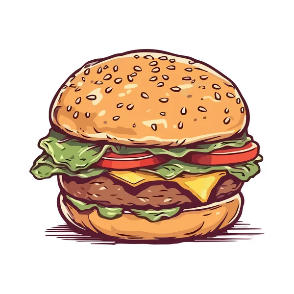 Gourmet Burger Met Vlees Kaas Pictogram Geïsoleerd — Stockvector