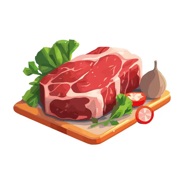 Čerstvý Vepřový Steak Podávaný Zdravou Ikonou Zeleniny — Stockový vektor