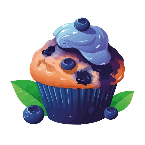 Freshly Baked Blueberry Muffin Cream Icing Icon Isolated — Stock Vector