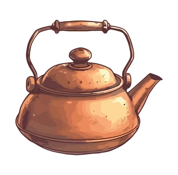 Antike Teekanne Heißgetränk Handbemalte Dekorationsikone Isoliert — Stockvektor