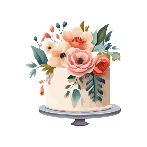 Romantic Wedding Cake Dessert Meal Ornate Decor Icon Isolated — Stock Vector