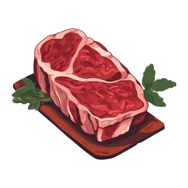 新鲜猪肉牛排 与健康沙拉图标隔离 — 图库矢量图片