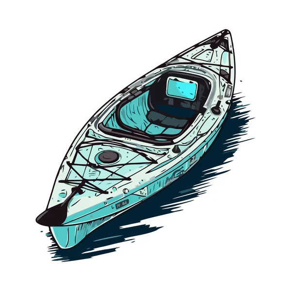 Kayak Plastique Avec Pagaie Isolé Sur Fond Blanc Icône — Image vectorielle