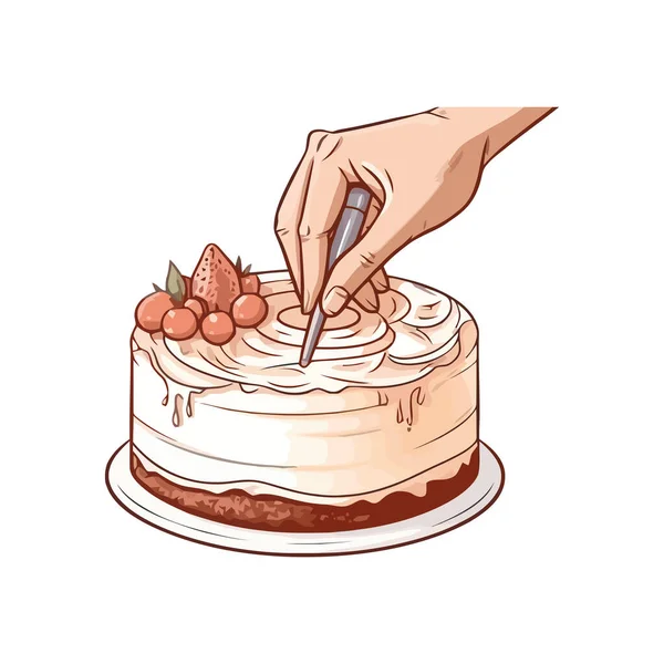 Ручной Рисованный Шеф Повар Выпечки Икона Сладкого Торта Изолирован — стоковый вектор