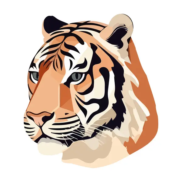 Large Tiger Head Symbol Strength Tropical Rainforest Icon Isolated — Stock Vector