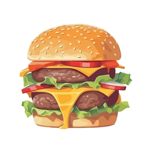 Gourmet Cheeseburger Meal Grilled Meat Vegetables Icon Isolated — Stock Vector