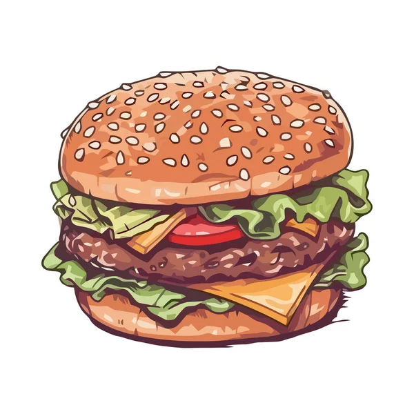 Hamburger Alla Griglia Panino Sesamo Con Icona Formaggio Isolato — Vettoriale Stock