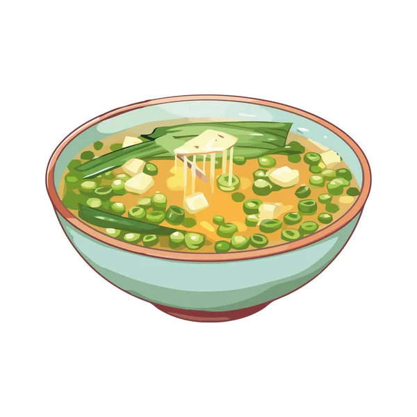 ニンジンとパセリのアイコンを分離した新鮮な 食事のグリーンエンドウ豆スープ — ストックベクタ