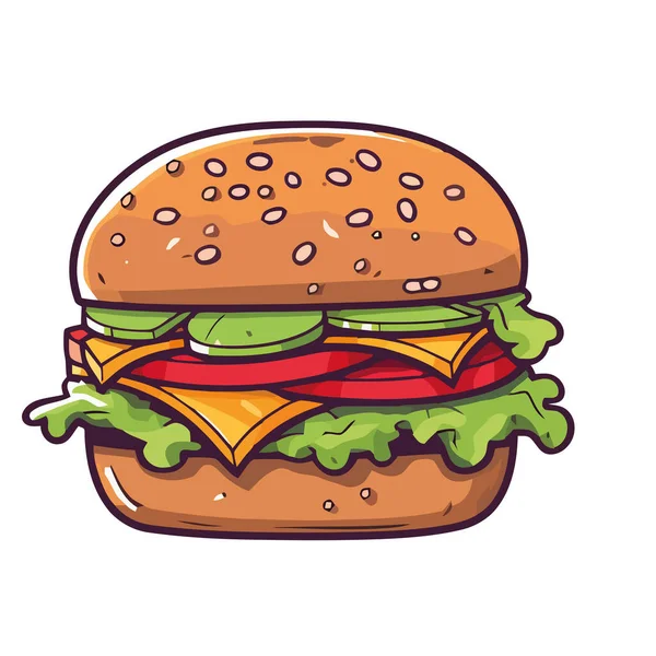 Burger Bœuf Grillé Fromage Frites Icône Isolé — Image vectorielle