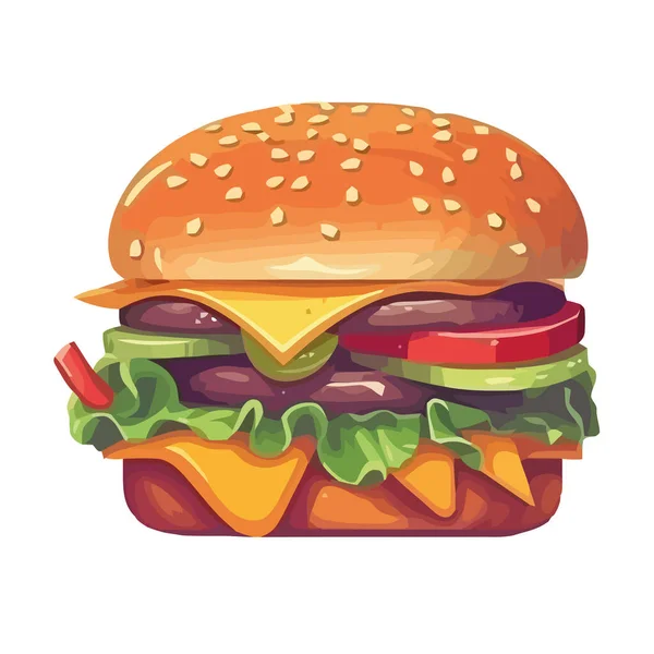 Repas Cheeseburger Grillé Avec Icône Salade Fraîche Isolé — Image vectorielle