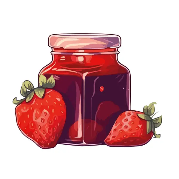 玻璃罐图标中的新鲜草莓蜜饯被隔离 — 图库矢量图片