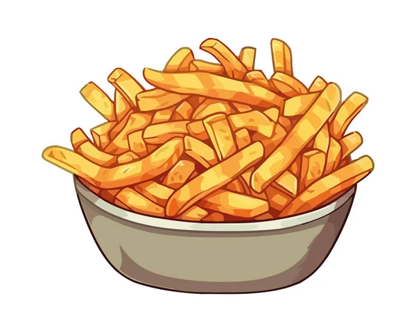 Yellow Bucket Fried French Fries Snack Icon Isolated — Stock Vector
