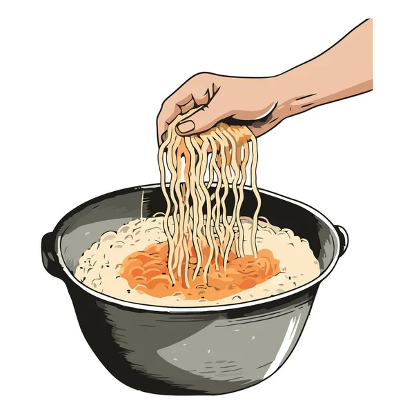 Hand Holding Bowl Gourmet Ramen Noodles Icon Isolated — Stock Vector
