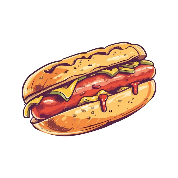 Hot Dog Viande Grillée Avec Icône Ketchup Isolé — Image vectorielle