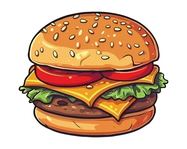 Repas Cheeseburger Gastronomique Avec Icône Légumes Frais Isolé — Image vectorielle