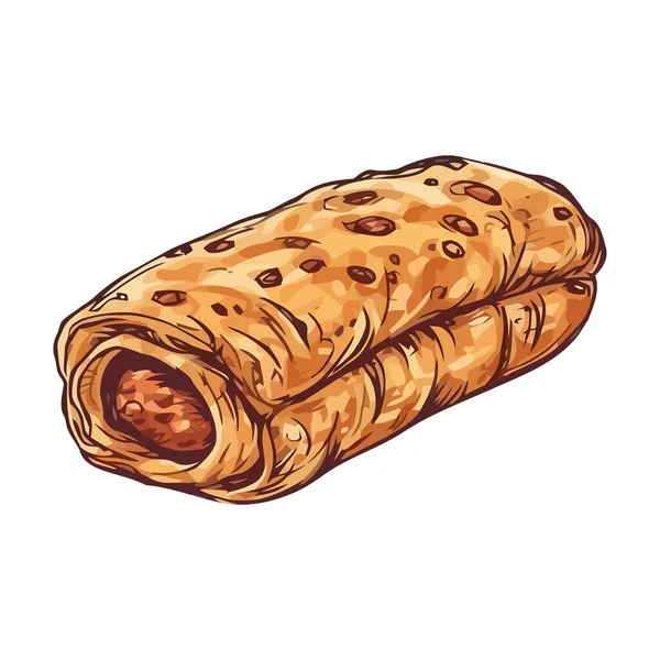 Handgezeichnete Gourmet Mahlzeit Illustration Mit Frischem Brot Ikone Isoliert — Stockvektor
