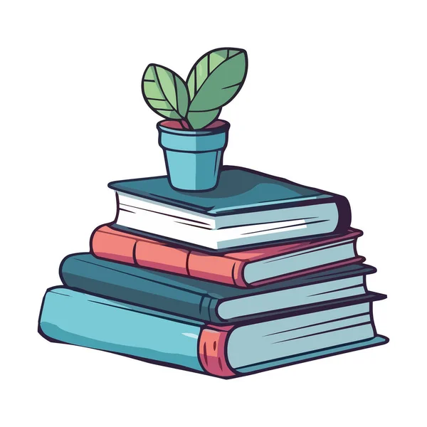 Μια Στοίβα Από Βιβλία Φυτά Συμβολίζει Γνώση Και Μάθηση Εικόνα — Διανυσματικό Αρχείο