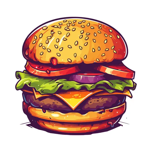 Grilovaný Cheeseburger Sezamové Housce Ikonou Hranolky Izolovaný — Stockový vektor