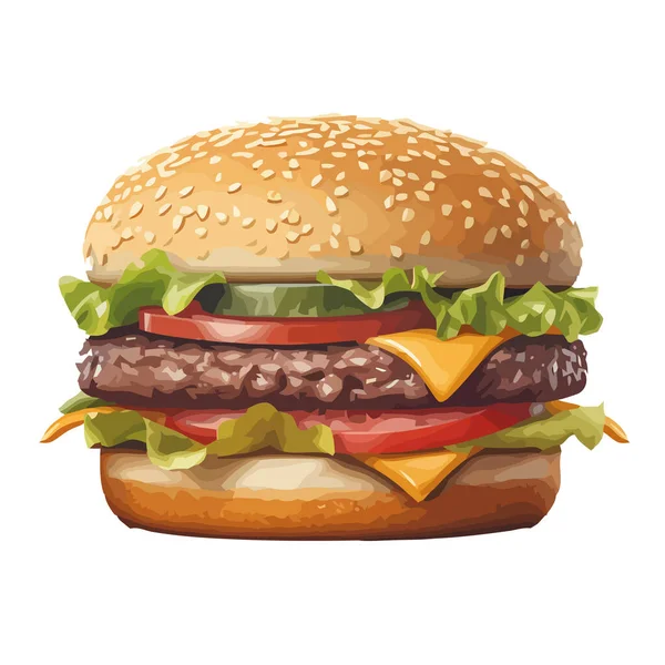 Refeição Cheeseburger Grelhado Com Ícone Salada Vegetal Fresco Isolado —  Vetores de Stock