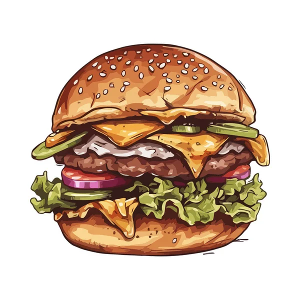 Gegrillter Rindfleisch Burger Mit Käse Und Tomaten — Stockvektor