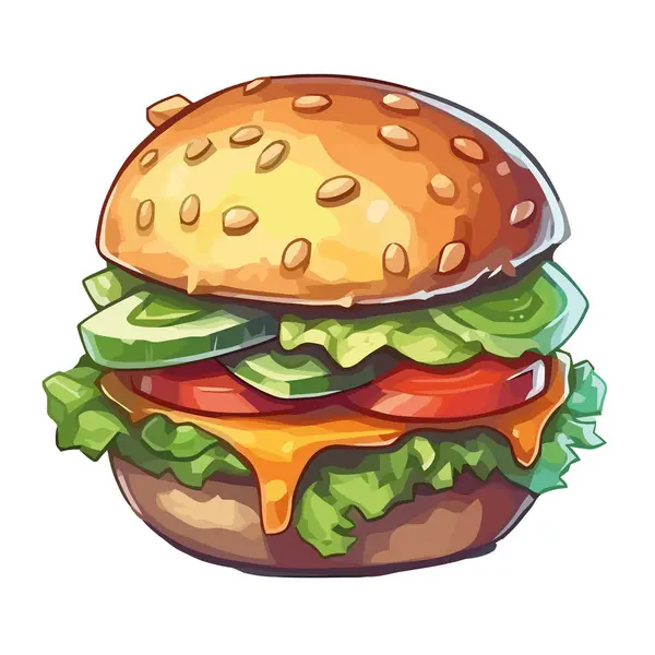 Gurmánský Burger Sýrem Masem Zeleninou — Stockový vektor