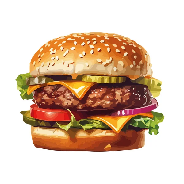Ψητό Cheeseburger Γεύμα Φρέσκα Λαχανικά Σαλάτα Εικονίδιο Απομονωμένο — Διανυσματικό Αρχείο