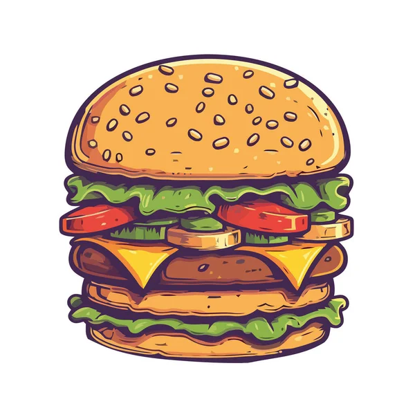 Burger Bœuf Grillé Fromage Tomate Isolé — Image vectorielle